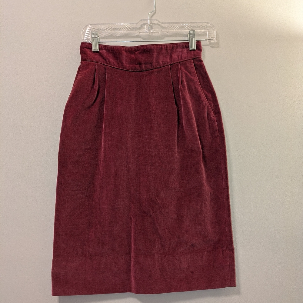 Vintage Vino De Casa Wine Red Midi Pencil Skirt Size 6 Made In Japan 100% Cotton
